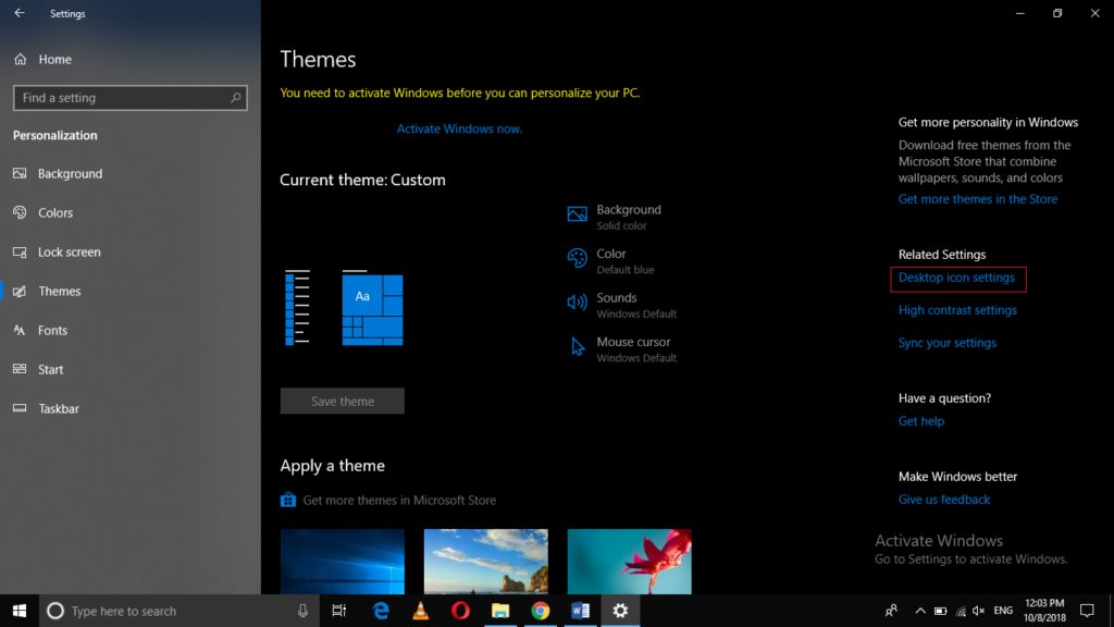 Windows 10 Desktop icon settings
