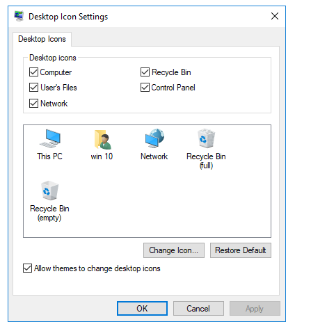 Desktop Icon Settings window