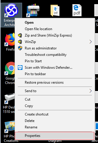 Right-click on shortcut