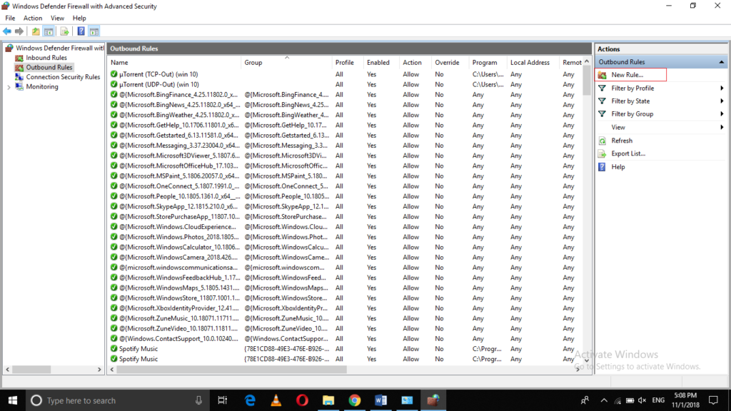 Create Advanced Outbound Firewall Rule