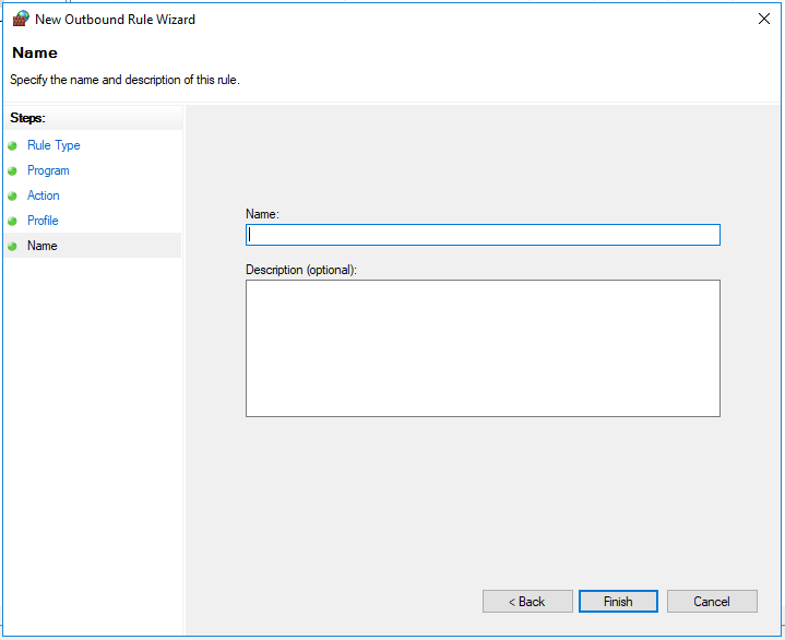 Enter a name for the Firewall Rule