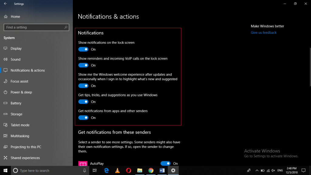 customize the type of notifications