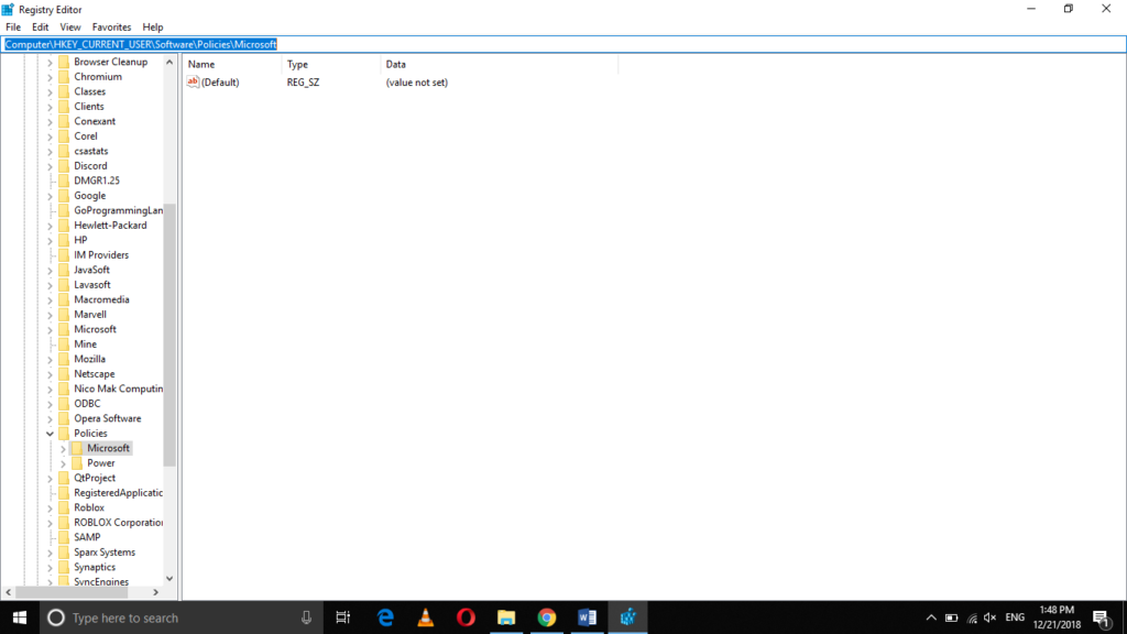 Computer\ HKEY_CURRENT_USER\ Software\ Policies\ Microsoft