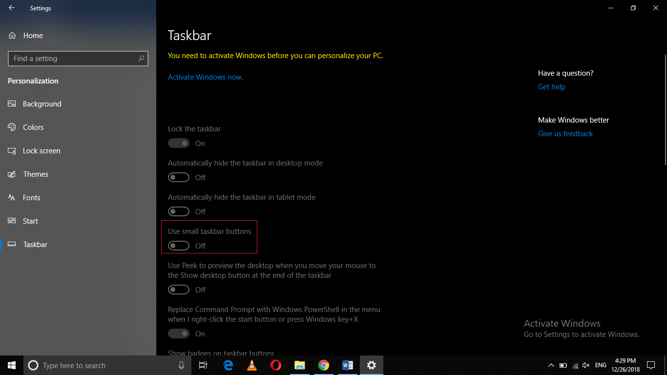 Use small taskbar buttons