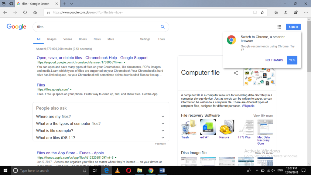 using Google Search in Microsoft Edge Browser