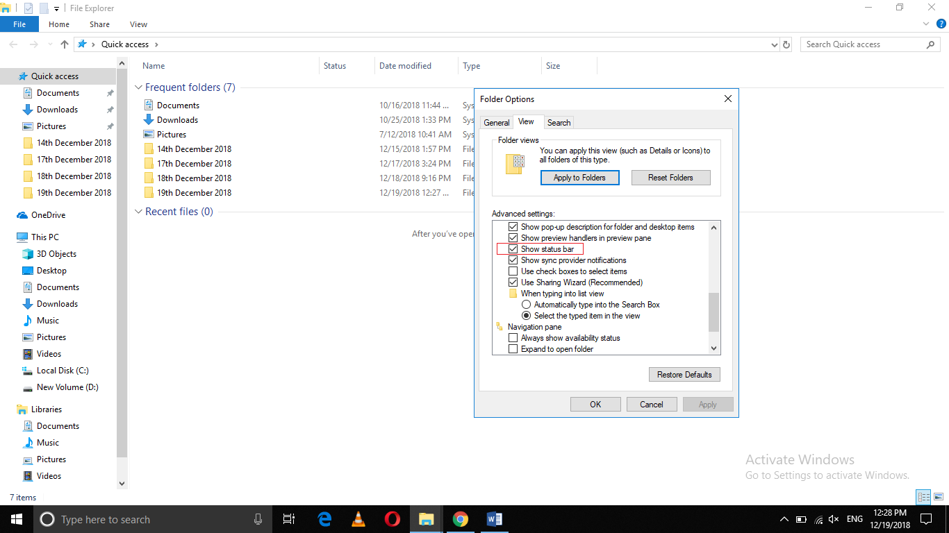 status bar windows 10