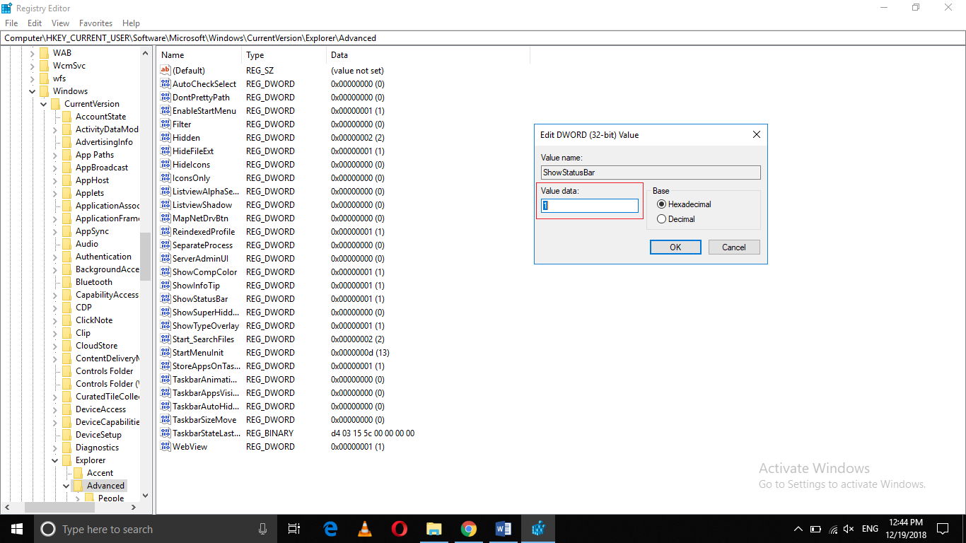 Windows 10 status bar