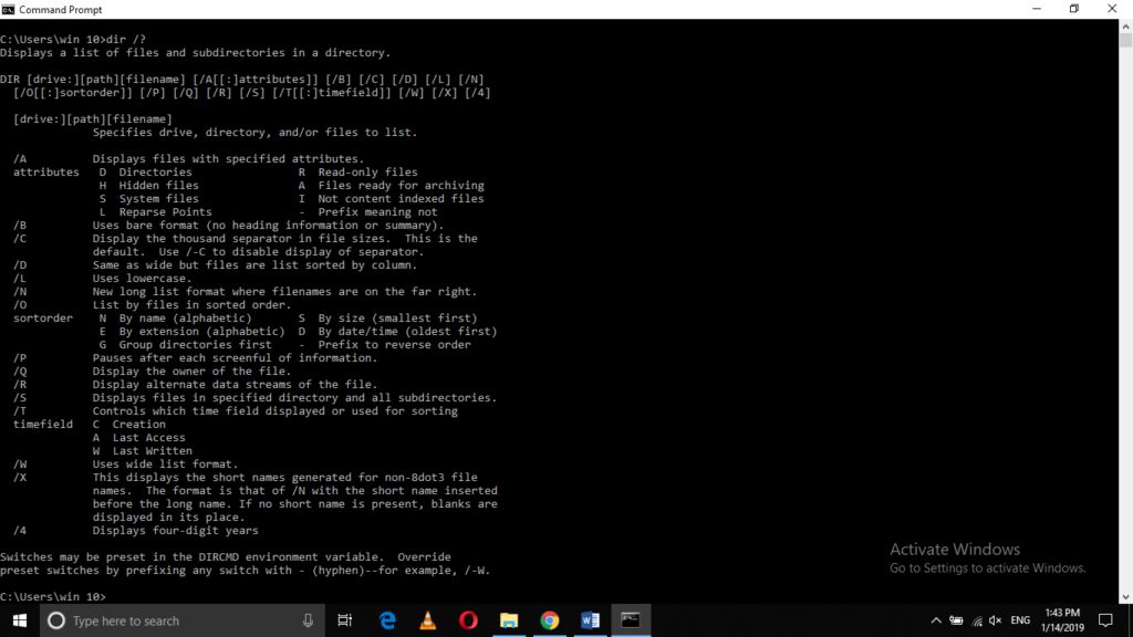 Windows dir command help