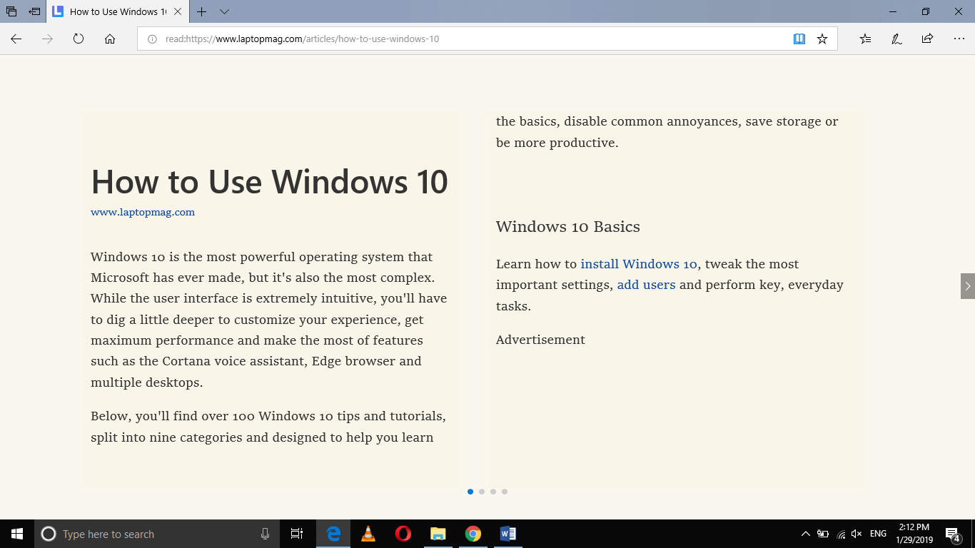 how to turn on reading mode in windows 10
