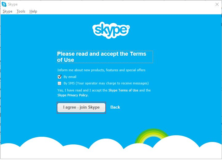 Accept Skype Terms and Conditions