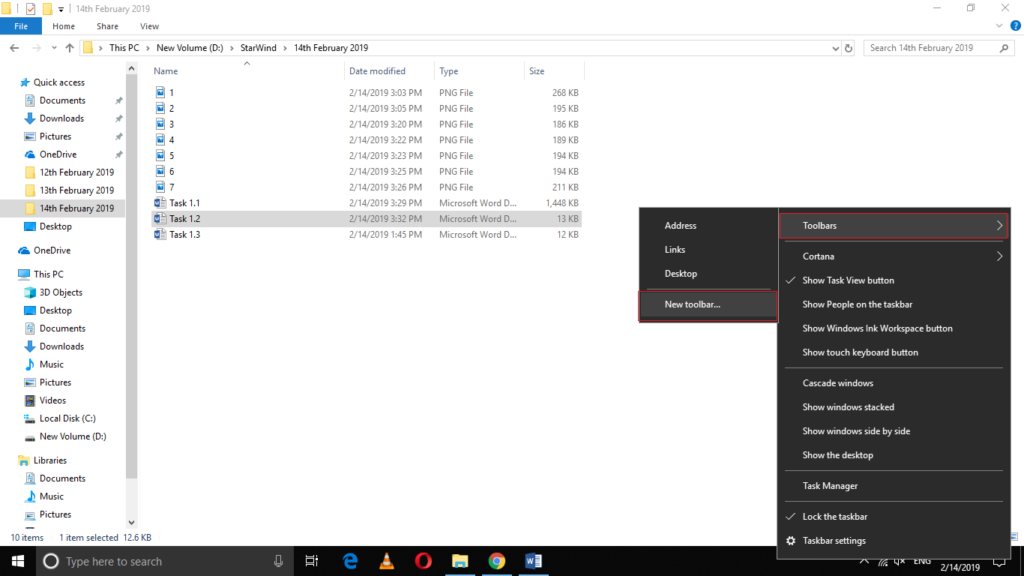 how to show open files on taskbar windows 10