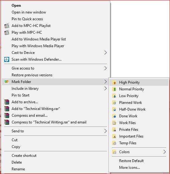 Mark folder using context menu