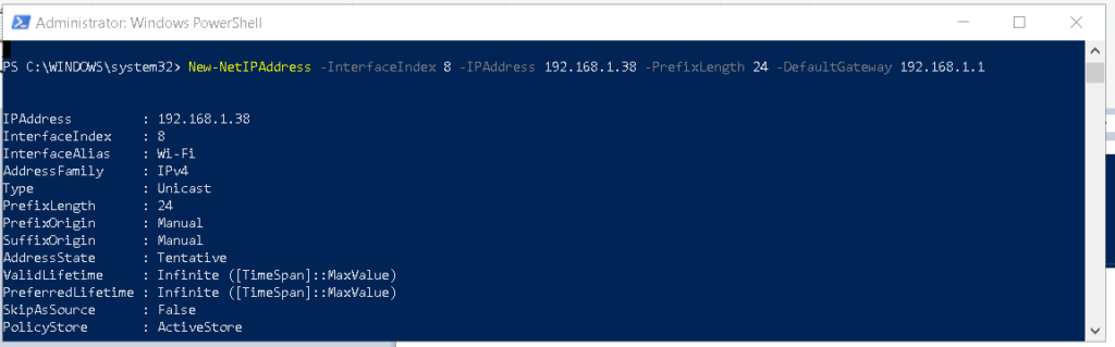 Set IP address using PowerShell