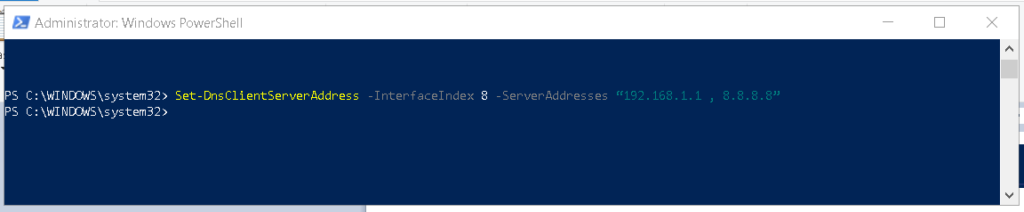 Set DNS server address using PowerShell