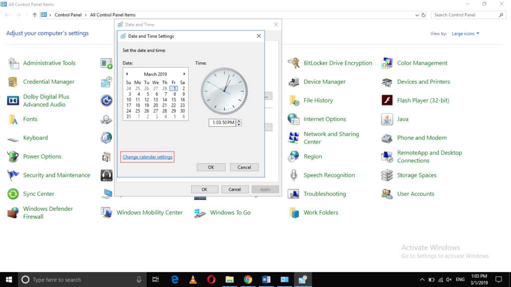 Date and Time Settings window