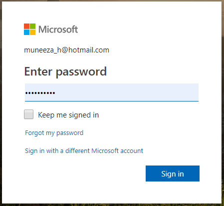 Enter password of childs account