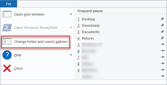 Change Folder and search options