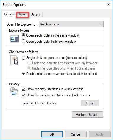 Folder view options