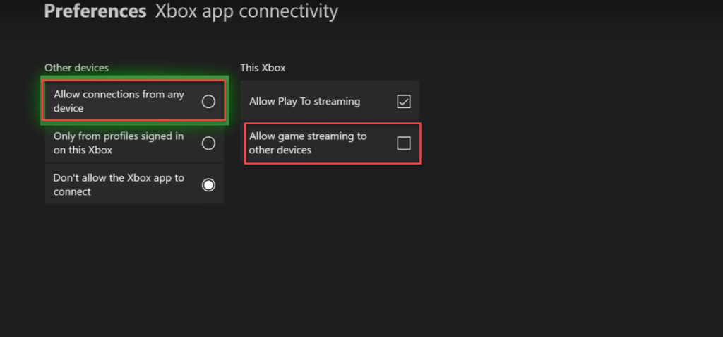 Allow Game Streaming to other devices
