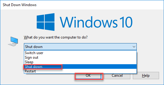 Windows 10 Shutdown Dialog