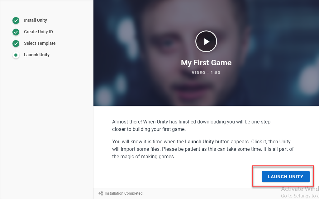 Wait until Unity download completed