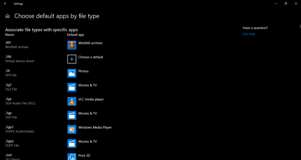 How to associate a file extension with a specific application in Windows 10