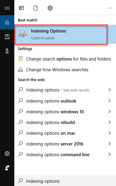 Windows Indexing Options