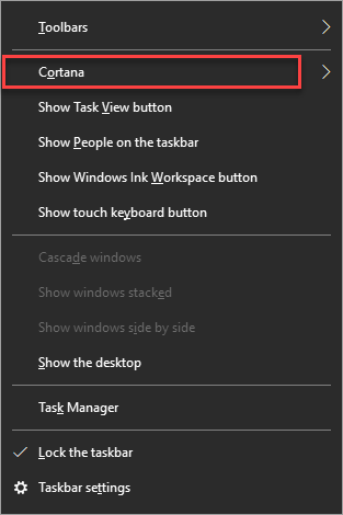 Taskbar - Cortana settings