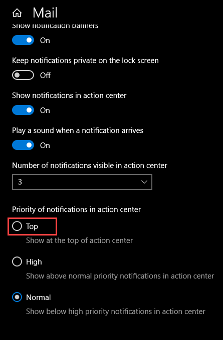 Change notification settings of the mail app