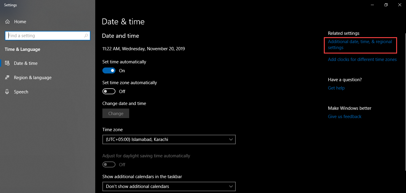 Additional date and time settings