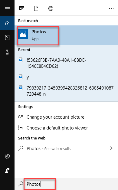 Start the Photos app in Windows 10
