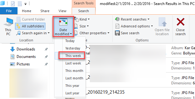 how to find files by date windows