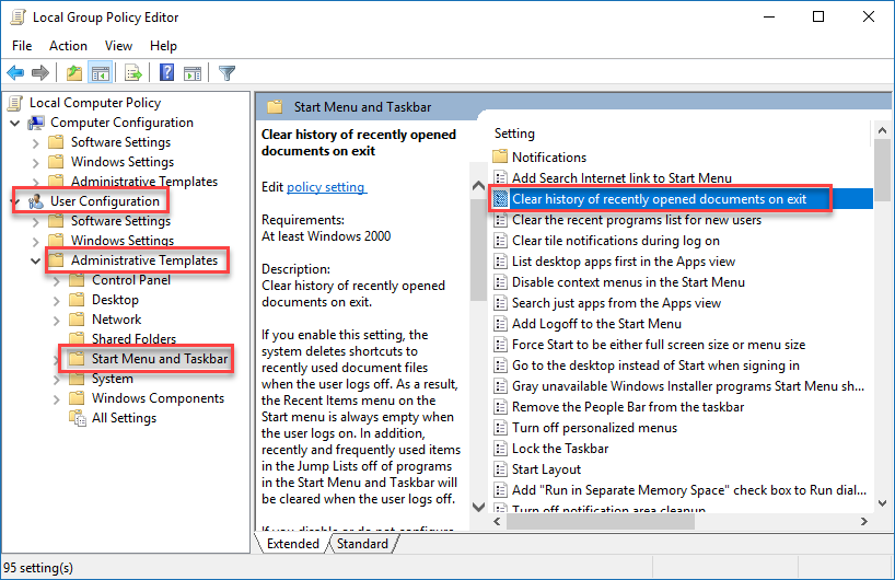 How To Clear The List Of Recent Documents When Exiting Windows 10