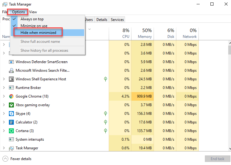 Hide Task manager when minimized