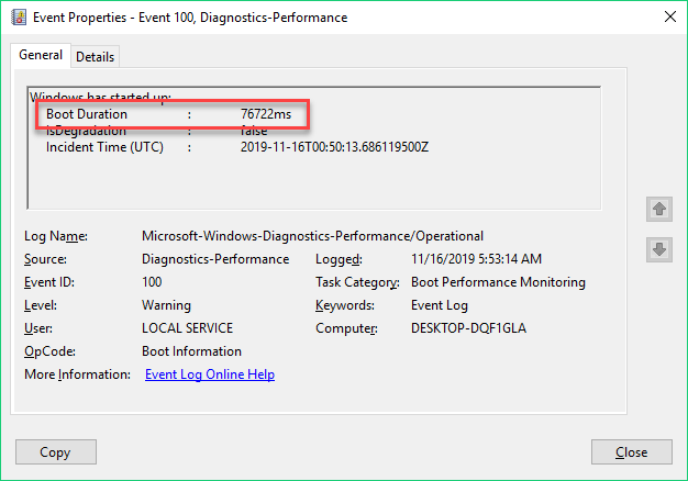 Boot duration in ms