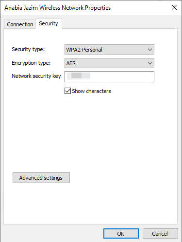 Now click on the tab “Security”. Click on the “Show Characters” checkbox to see the password