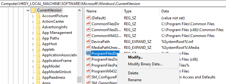 Modify ProgramFilesDir