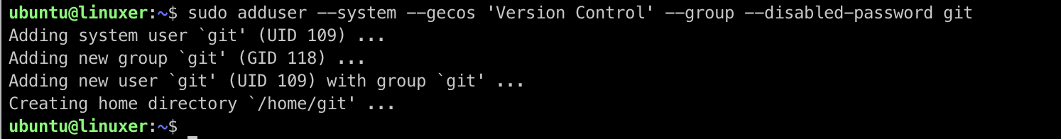 Add Linux user for GIT